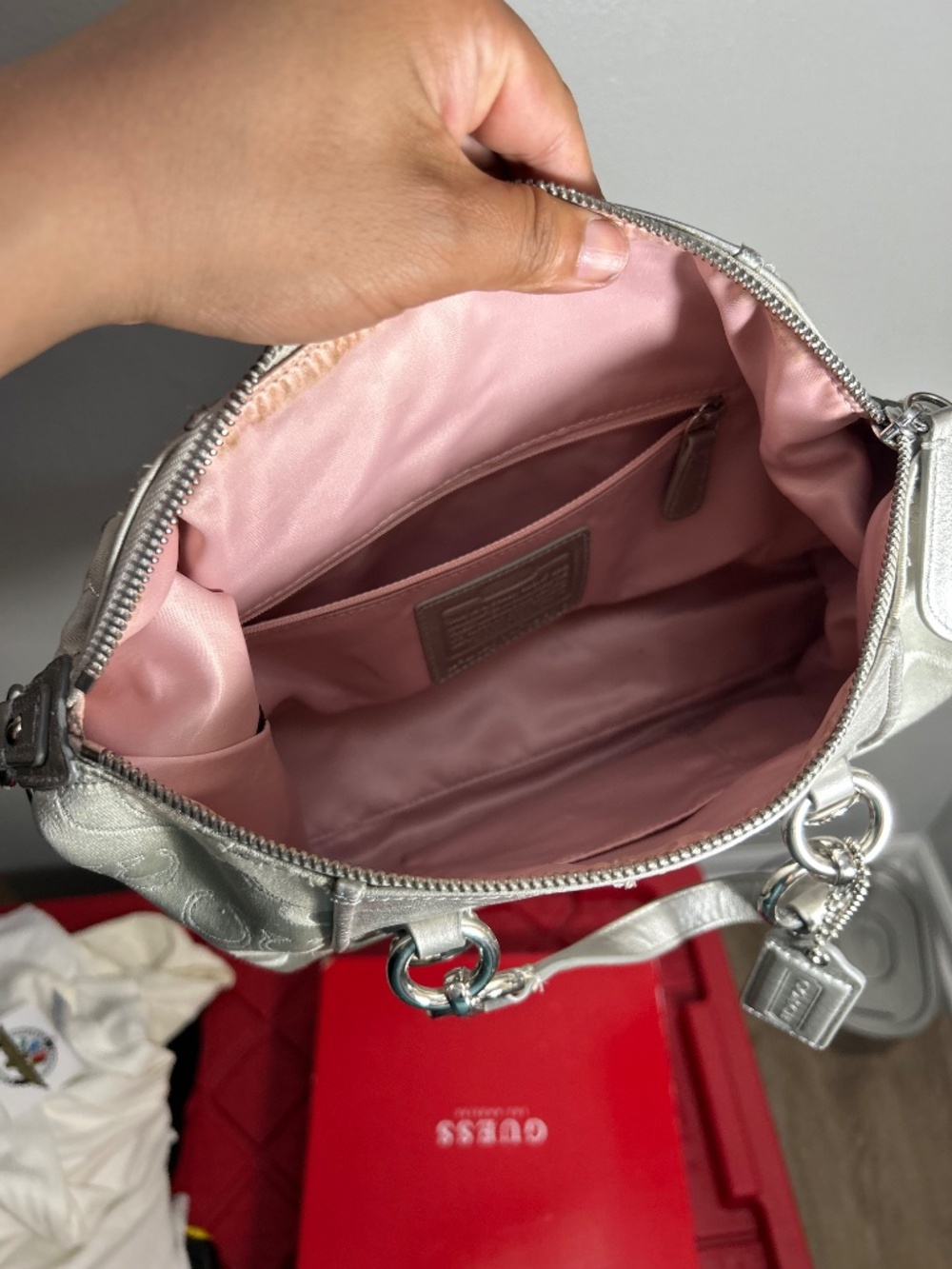 Coach Ashley Signature Lurex Carryall Garden Silver Gray Butterfly F19970 - Picture 7 of 11